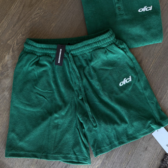 BOHOO ERKEK DARK GREEN TOWEL SHORTS