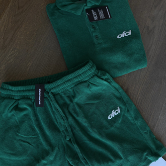 BOHOO ERKEK DARK GREEN TOWEL SHORTS
