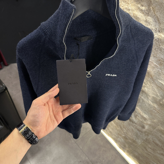 Prada Lacivert Yarım Fermuar Kazak