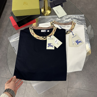 Burberry Cotton Check-Neckline T-Shirt