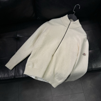 Moncler Ecru Full Wool Zip Jumper