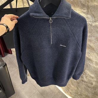 Prada Lacivert Yarım Fermuar Kazak