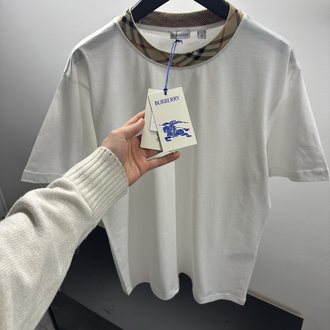 Burberry Cotton Check-Neckline T-Shirt
