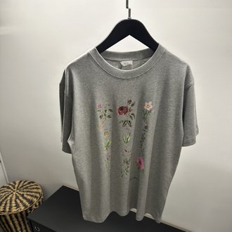 Dior Roses Print Cotton Grey T-Shirt