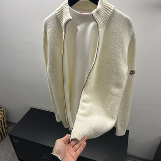 Moncler Ecru Full Wool Zip Jumper