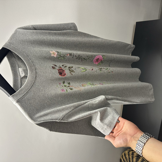 Dior Roses Print Cotton Grey T-Shirt
