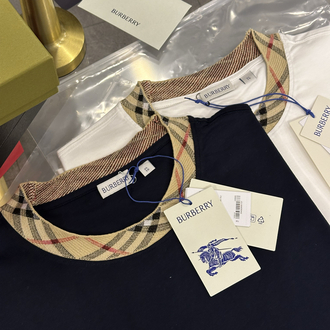 Burberry Cotton Check-Neckline T-Shirt