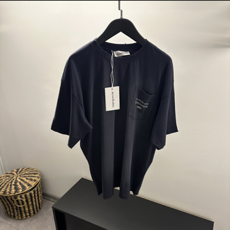 Acne Studios Cep Logo Baskılı Lacivert Tişört
