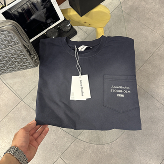 Acne Studios Cep Logo Baskılı Lacivert Tişört