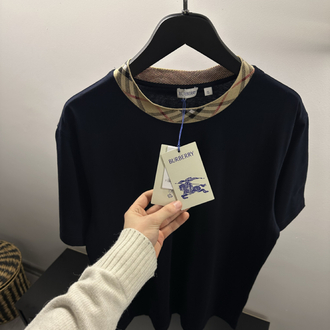 Burberry Cotton Check-Neckline T-Shirt