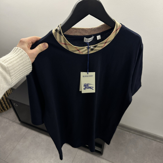 Burberry Cotton Check-Neckline T-Shirt