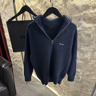 Prada Lacivert Yarım Fermuar Kazak