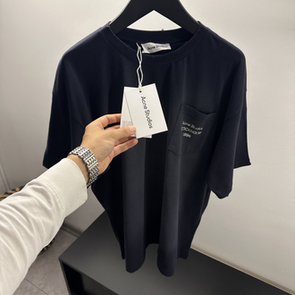 Acne Studios Cep Logo Baskılı Lacivert Tişört