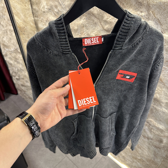 Diesel Yeşil Yıkamalı Fermuarlı Kapüşonlu Triko