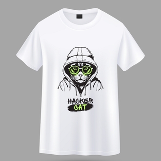 Hacker Cat Baskılı Oversize Tişört