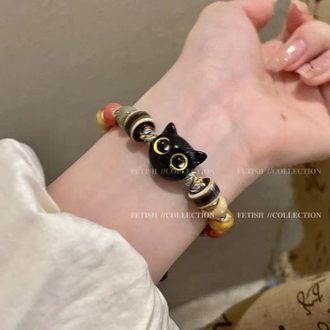 Unisex Çift Kedi Bileklik-Siyah