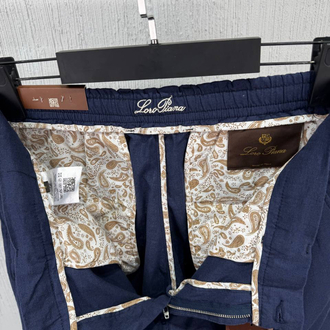 Loro Piana Erkek Regular Fit Lacivert Ham Keten Pantolon