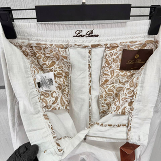 Loro Piana Erkek Regular Fit Beyaz Ham Keten Pantolon