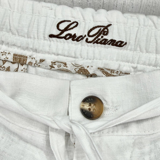 Loro Piana Erkek Regular Fit Beyaz Keten Şort