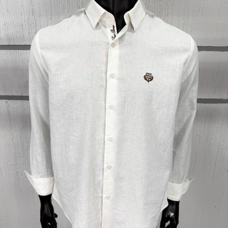 Loro Piana Erkek Regular Fit Beyaz Keten Gömlek