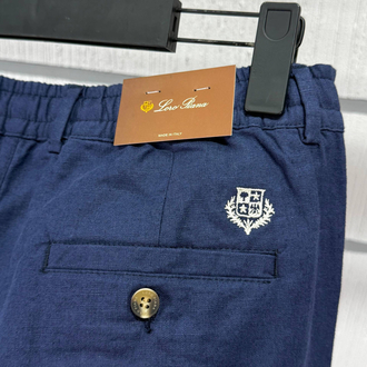 Loro Piana Erkek Regular Fit Lacivert Keten Şort