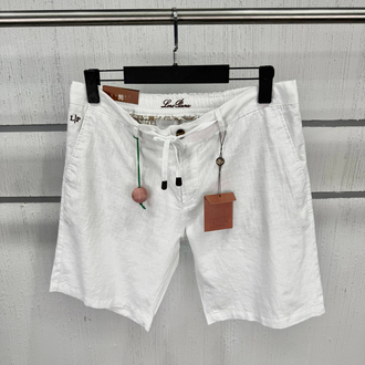 Loro Piana Erkek Regular Fit Beyaz Keten Şort