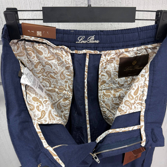 Loro Piana Erkek Regular Fit Lacivert Keten Şort
