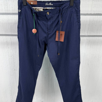 Loro Piana Erkek Regular Fit Lacivert Ham Keten Pantolon