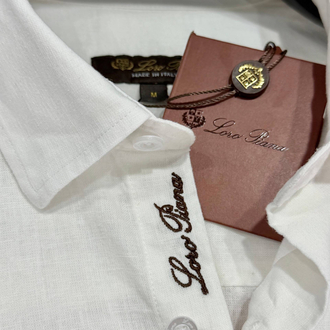 Loro Piana Erkek Regular Fit Beyaz Keten Gömlek