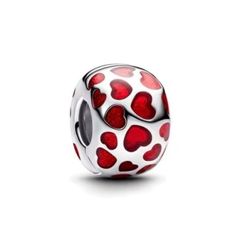 925 Ayar Gümüş Kalpler Yuvarlak Klips Charm