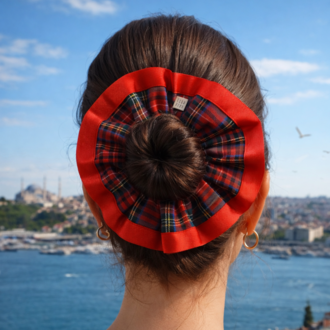 From Pera The Royal Check Premium 4 Katmanlı Kırmızı Ekose El Yapımı Lüks Saç Tokası