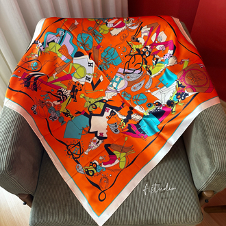 90x90 Turuncu Desenli Fular