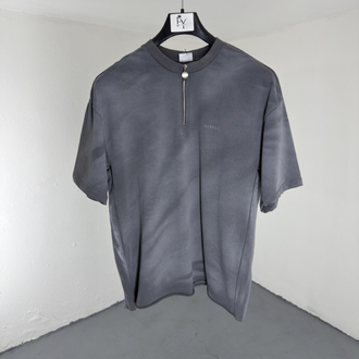 Yıkamalı Yarım Fermuarlı T-Shirt gri