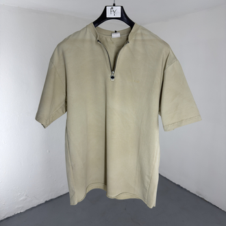 Yıkamalı Yarım Fermuarlı T-Shirt krem
