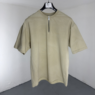 Yıkamalı Yarım Fermuarlı T-Shirt krem