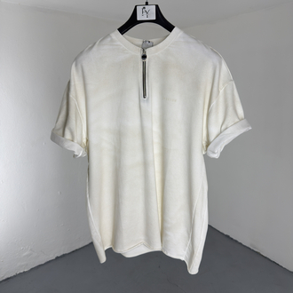 Yıkamalı Yarım Fermuarlı T-Shirt beyaz
