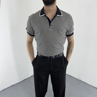 Çizgili Polo Yaka T-Shirt lacivert