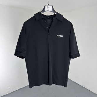 OverSize Polo Yaka T-Shirt siyah