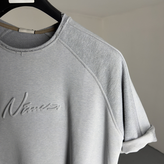 Lazer Kesim OverSize T-Shirt gri