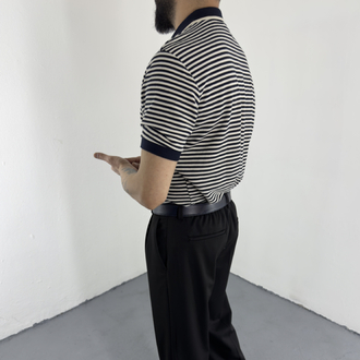 Çizgili Polo Yaka T-Shirt lacivert