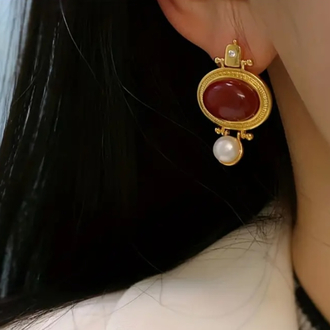Vintage Amber Pearl Küpe