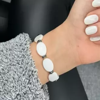 Sedef & Hematit Doğal Taş Oval Bileklik 