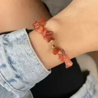 Akik Doğal Taş Bileklik  24K Altın Kaplama