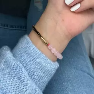 Pembe Kuvars Doğal Taş Bileklik 24K Altın Kaplama