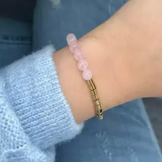 Pembe Kuvars Doğal Taş Bileklik 24K Altın Kaplama