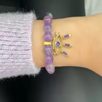 Ametist Göz Bileklik 24K Altın Kaplama 
