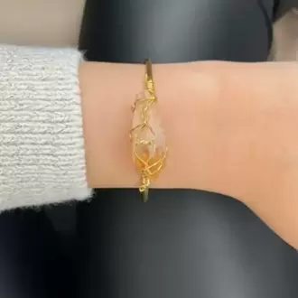 Sitrin Doğal Taş Metal Bileklik