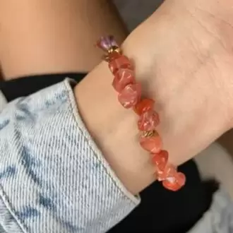 Akik Doğal Taş Bileklik  24K Altın Kaplama