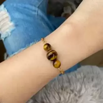 Kaplan Gözü & Sitrin Doğal Taş Bileklik 24K Altın Kaplama