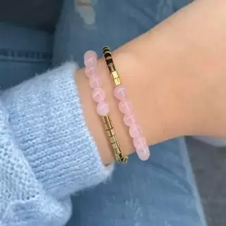 Pembe Kuvars Doğal Taş Bileklik 24K Altın Kaplama